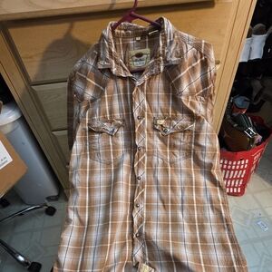Larry Mahan Brown Plaid Casual Button Down Shirt